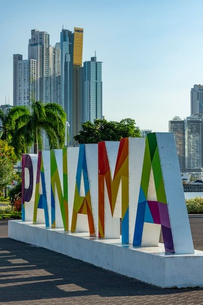 The Panama sign on the Cinta Costera Way in Panama City Panama Central America