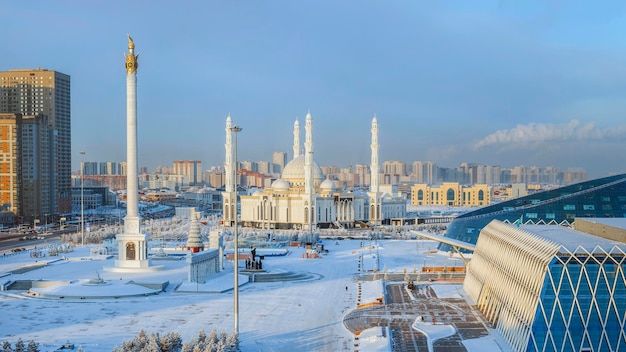 Nur-Sultan, Astana / Kazakhstan. The Hazrat Sultan Mosque in Nur-Sultan, Kazakhstan. It is the largest mosque in Central Asia.