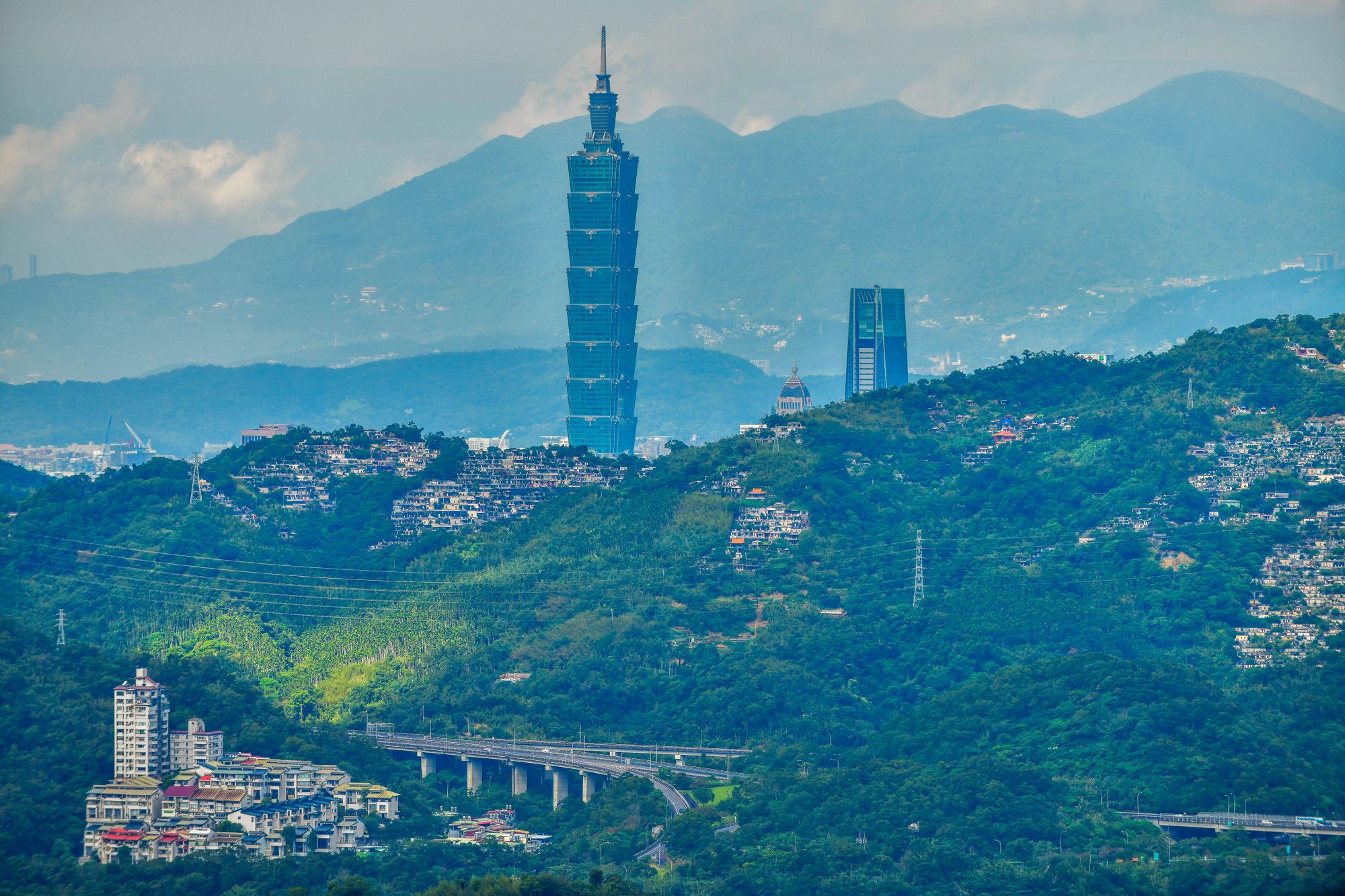 Taipei city skyline and downtown buildings skyscraper at evening time in Taiwan