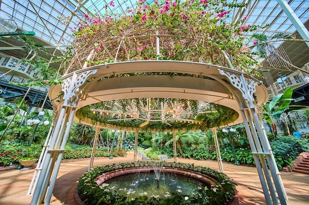 Ornate Gazebo in Tropical Conservatory with Fountain Eye Level View