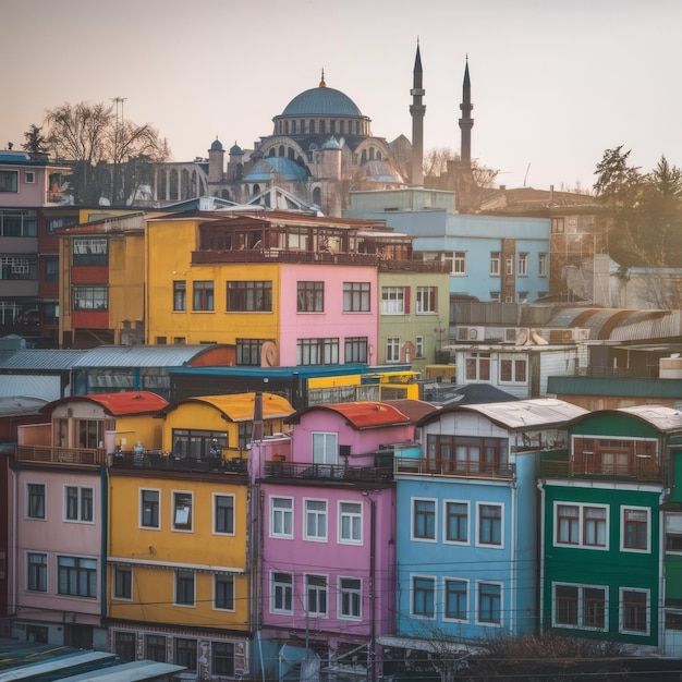 Colorful houses of the balat district istanbul