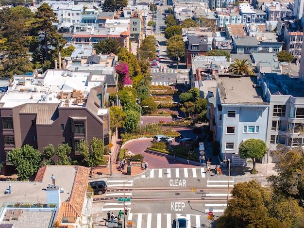 Panoramic view of aerial lombard street an east west street in san francisco california