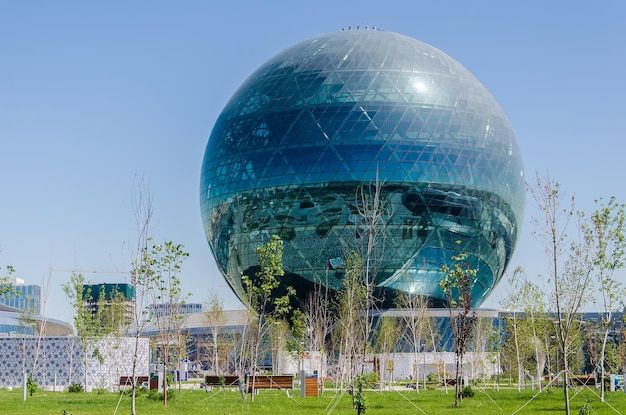 Modern glass building of the Expo 2017 exhibition in NurSultan