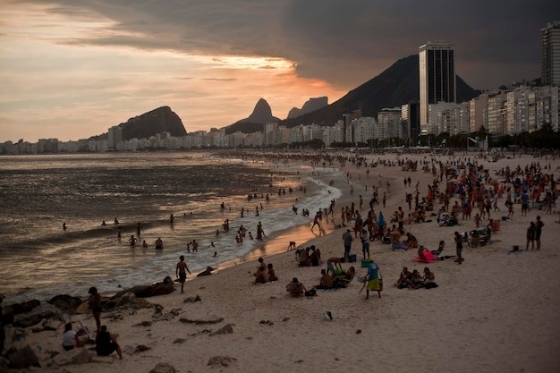 High angle view of people on beach