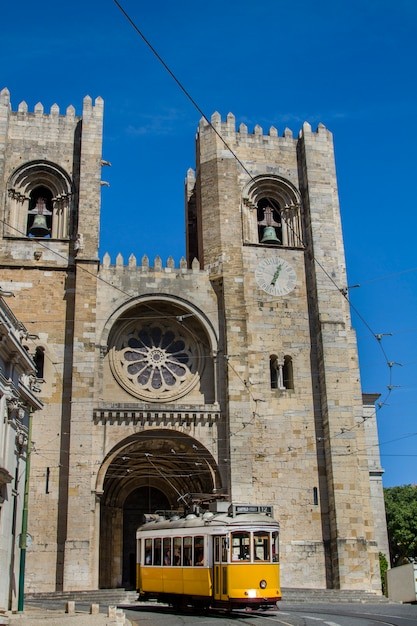View of the historical landmark Cathedral of Se, located in Lisbon, Portugal.