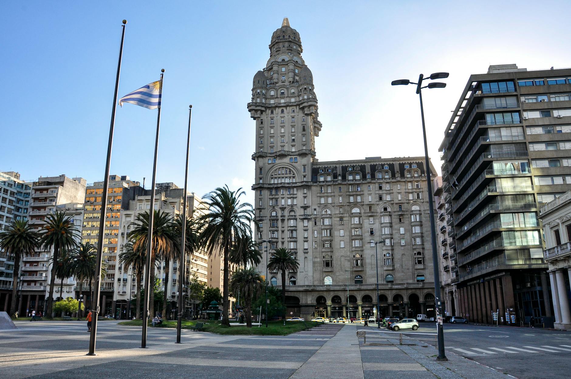 Stunning view of Palacio Salvo in Montevideo, displaying iconic architecture under a clear sky.