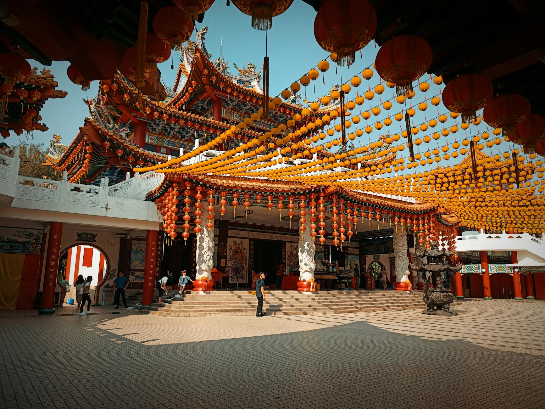 Stunning view of Thean Hou Temple, Kuala Lumpur, adorned with vibrant lanterns and intricate architecture.