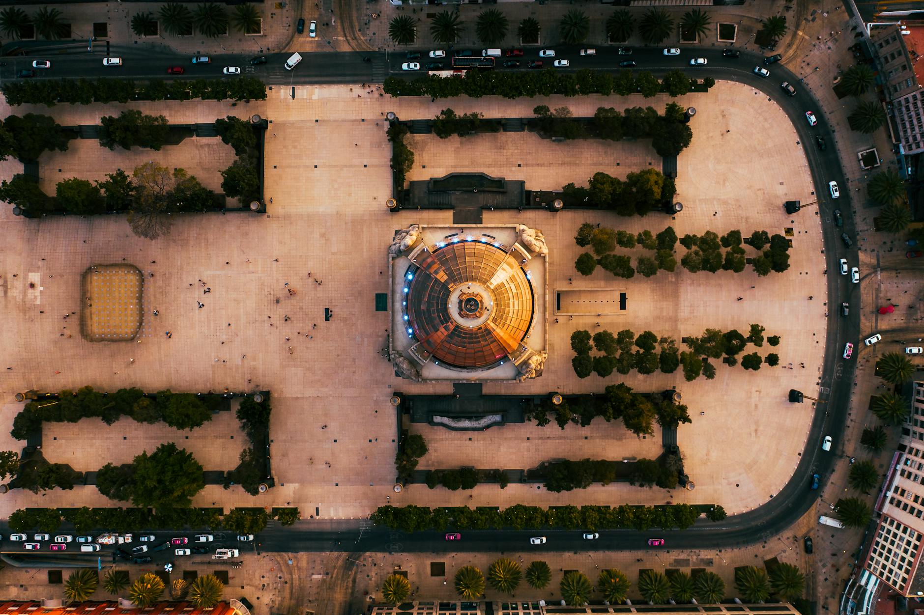 Stunning aerial view of the famous Monument to the Revolution in Mexico City.