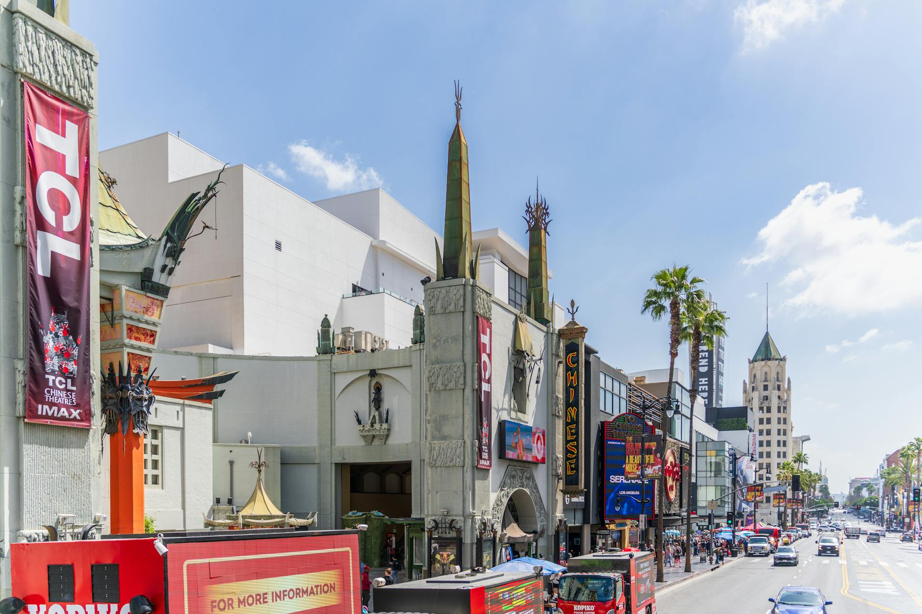 Iconic TCL Chinese Theatre on bustling Hollywood Boulevard, Los Angeles.