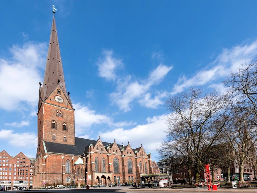 Capture of the iconic St. Nikolai Church in Hamburg's historic center.