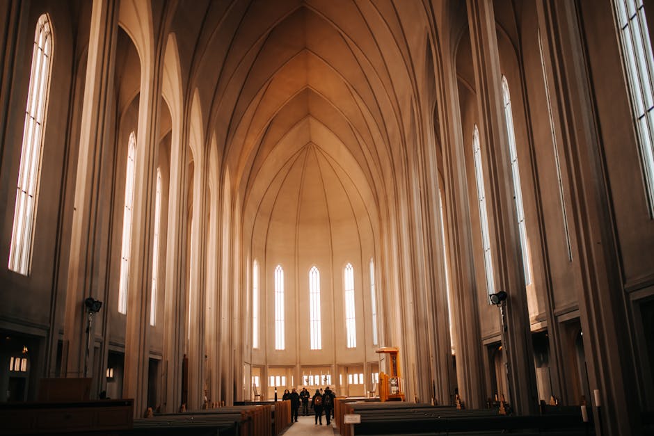 Captivating view of Hallgrimskirkja's interior, showcasing its majestic architecture.