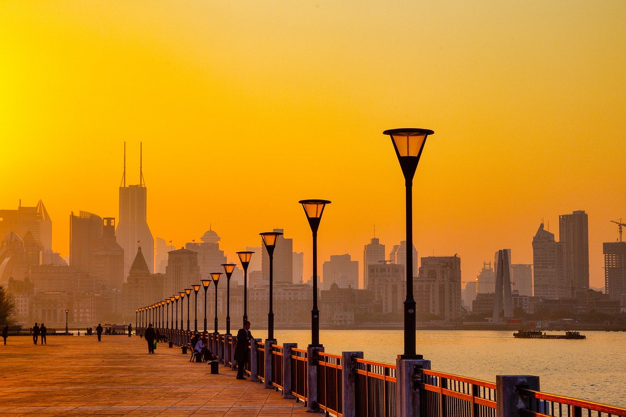 huangpu river, pudong, shanghai, china, nature, cityscape, sunset, afterglow, city, skyline, buildings