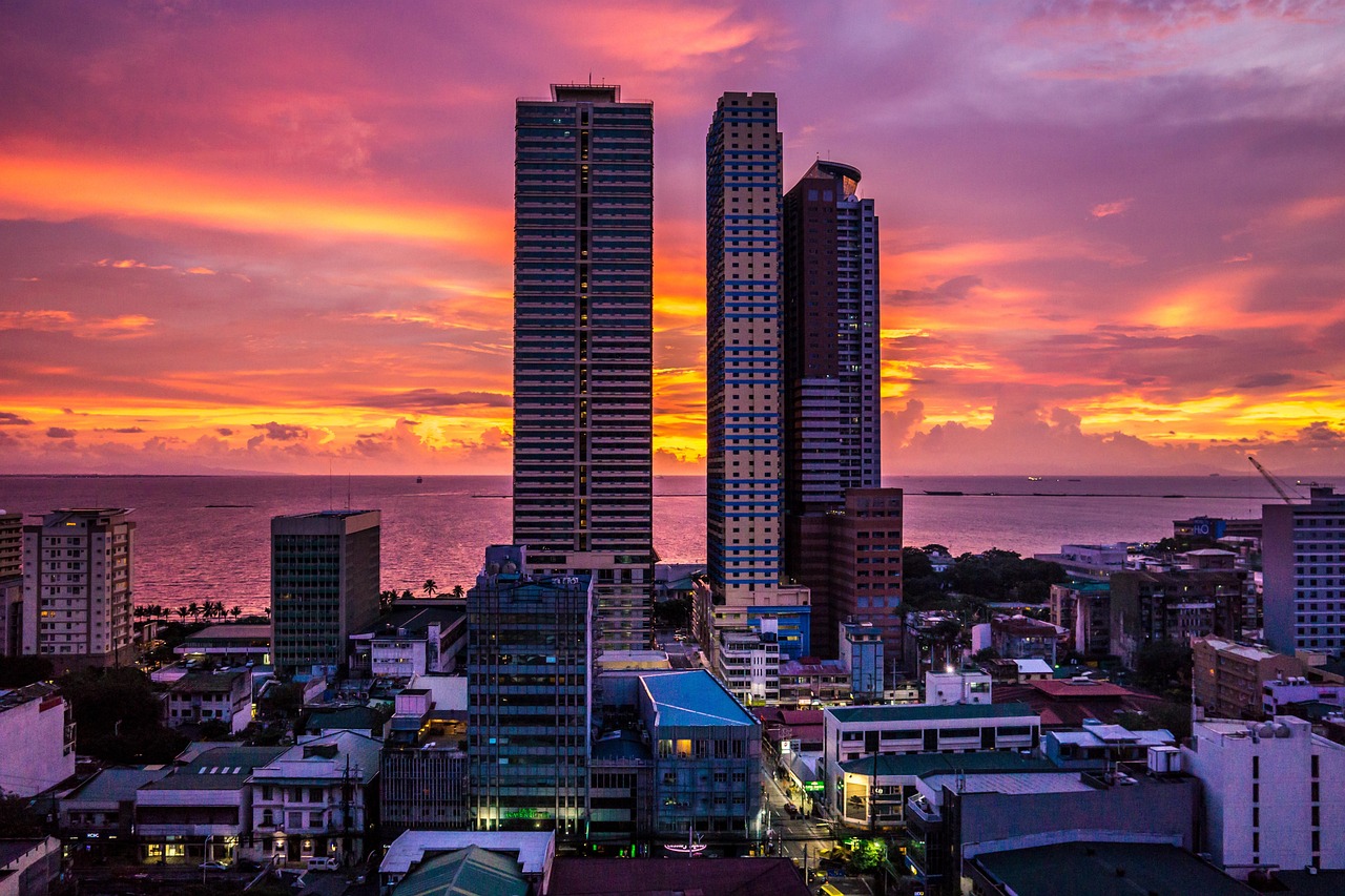 manila, city, manila bay, night, sea, sunset, skyscraper, nature, skyscrapers, philippines
