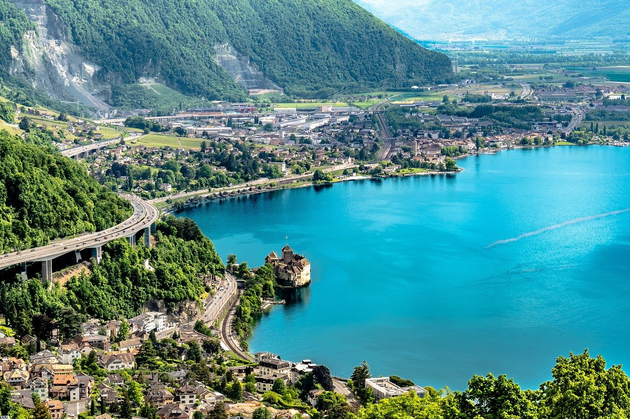 switzerland, landscape, vaud, montreux, lake geneva, castle, nature, architecture, fortress