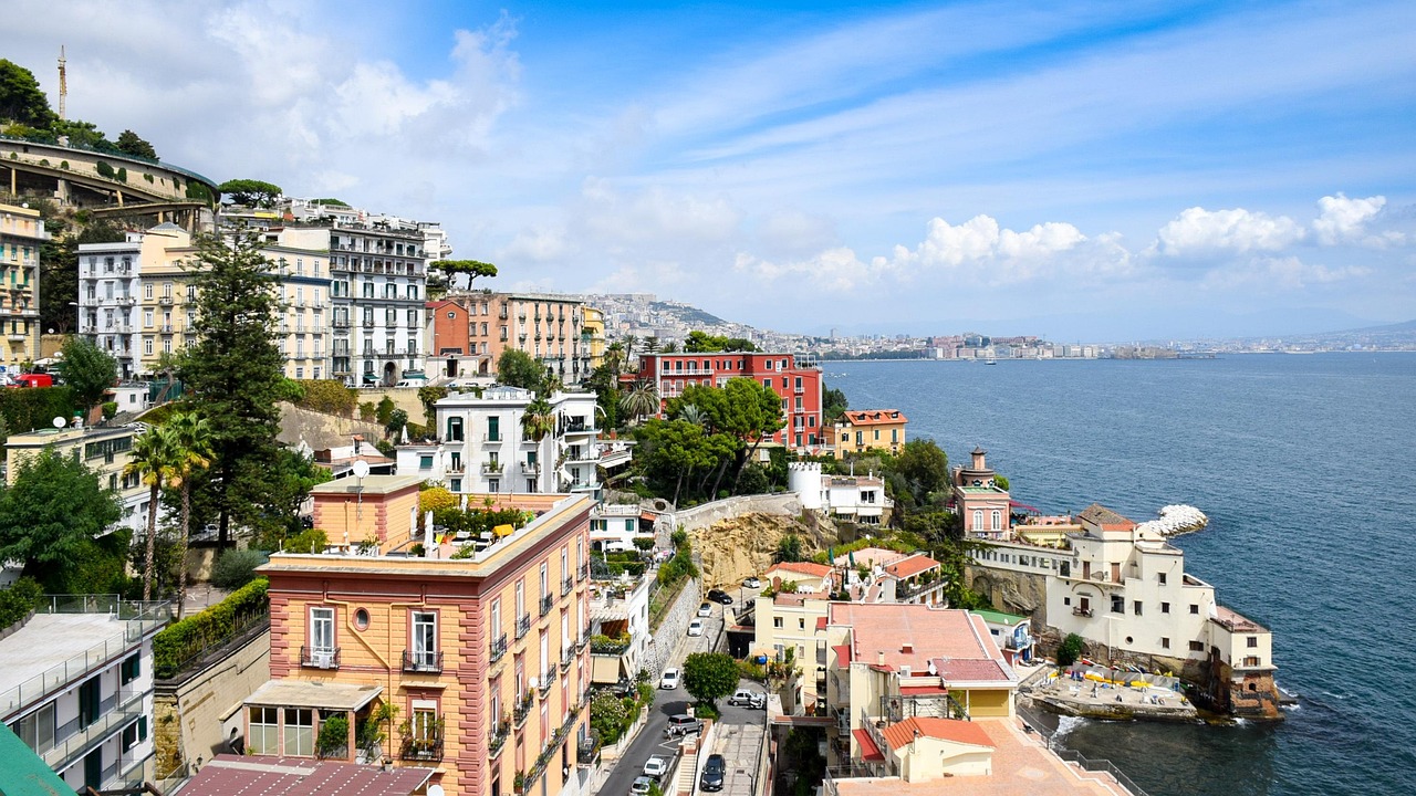 italy, naples, beach, water, sea, buildings, waterfront, nature, vacation, holiday