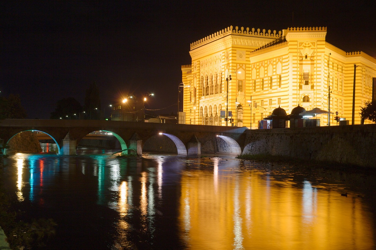 bosnia and herzegovina, bosnia, sarajevo, miljacka, bridge, town hall, old, building, sarajevo, sarajevo, sarajevo, sarajevo, sarajevo