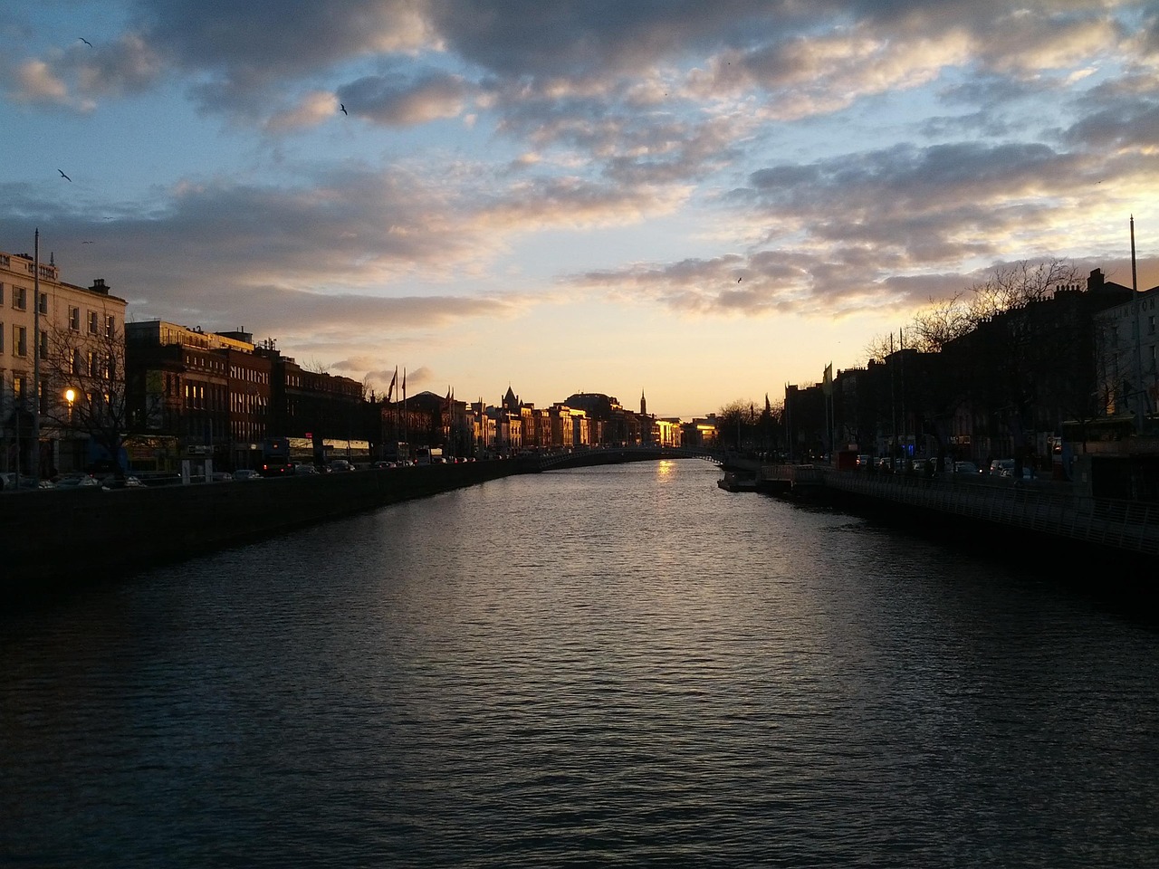 dublin, nature, ireland, liffey, sunset