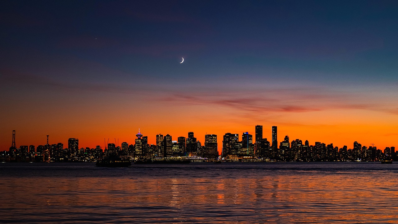twilight, moon, city, panorama, vancouver, canada, vancouver, vancouver, vancouver, vancouver, vancouver