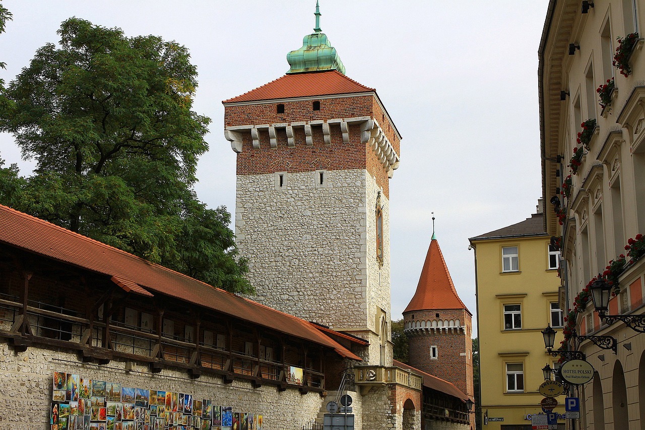 town, city, krakow, old, florian, poland, street, cracow, architecture, gate, tower