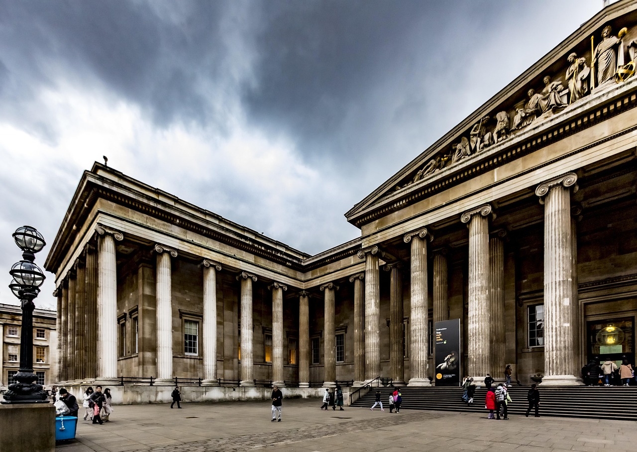 british museum, museum, london, uk, england, city, culture, arts, sky, column, clouds, overcast, people, nature, building, history, landmark, marble, famous, winter, collection, artwork, hulki okan tabak, brown history, brown culture