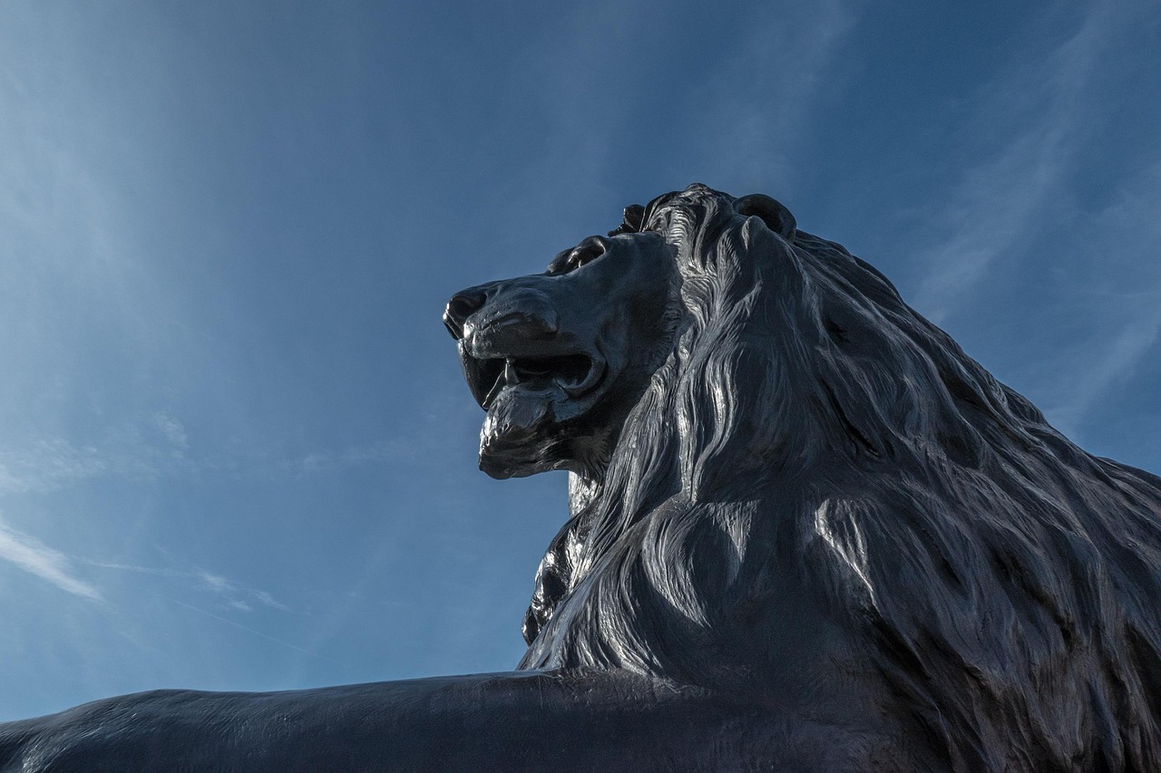 lion, statue, nature, sculpture, monument, predator, courage, london, trafalgar square