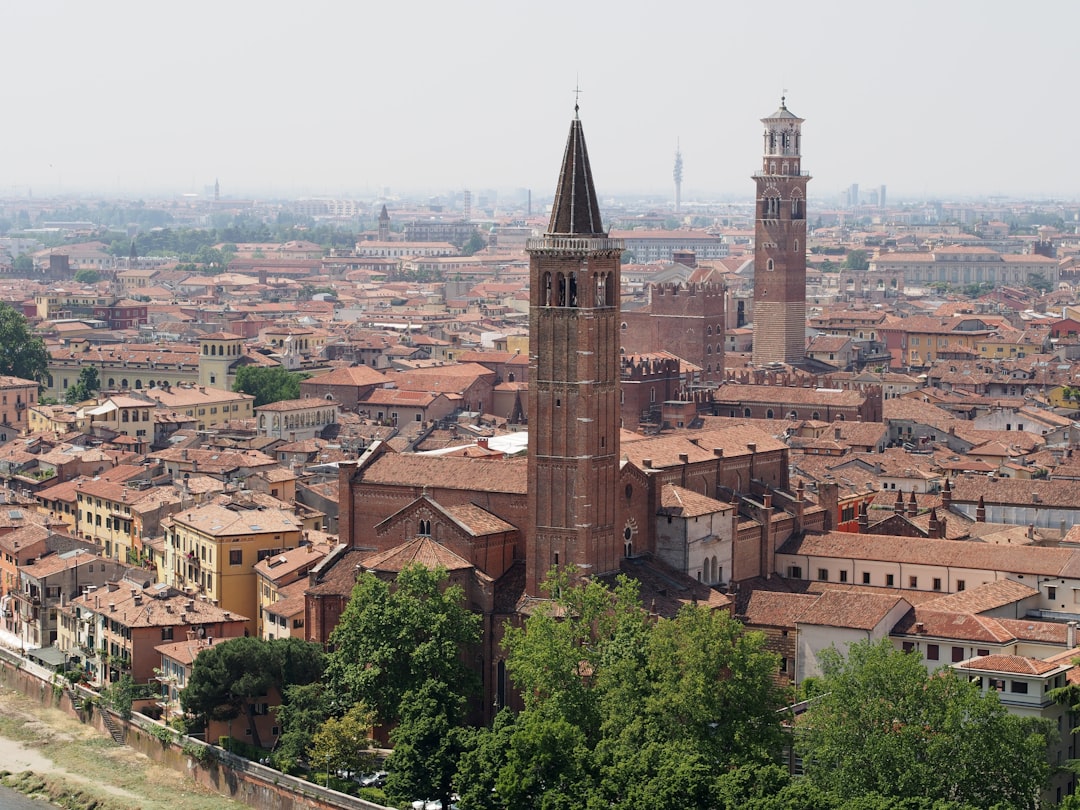 a large city with a tall tower