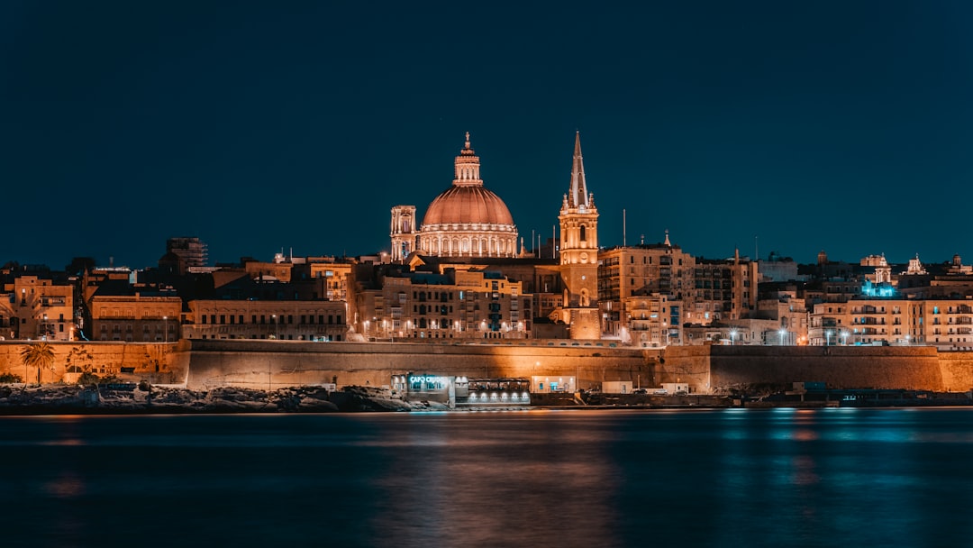 a night view of a large city with a cathedral