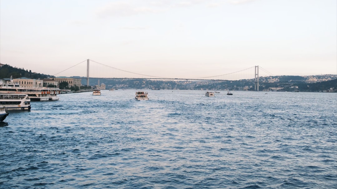 Boats on the water with a bridge in the distance