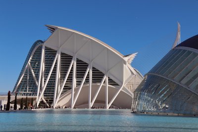 Modern white architectural building with blue sky