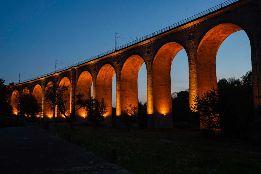 brown concrete bridge during night time
