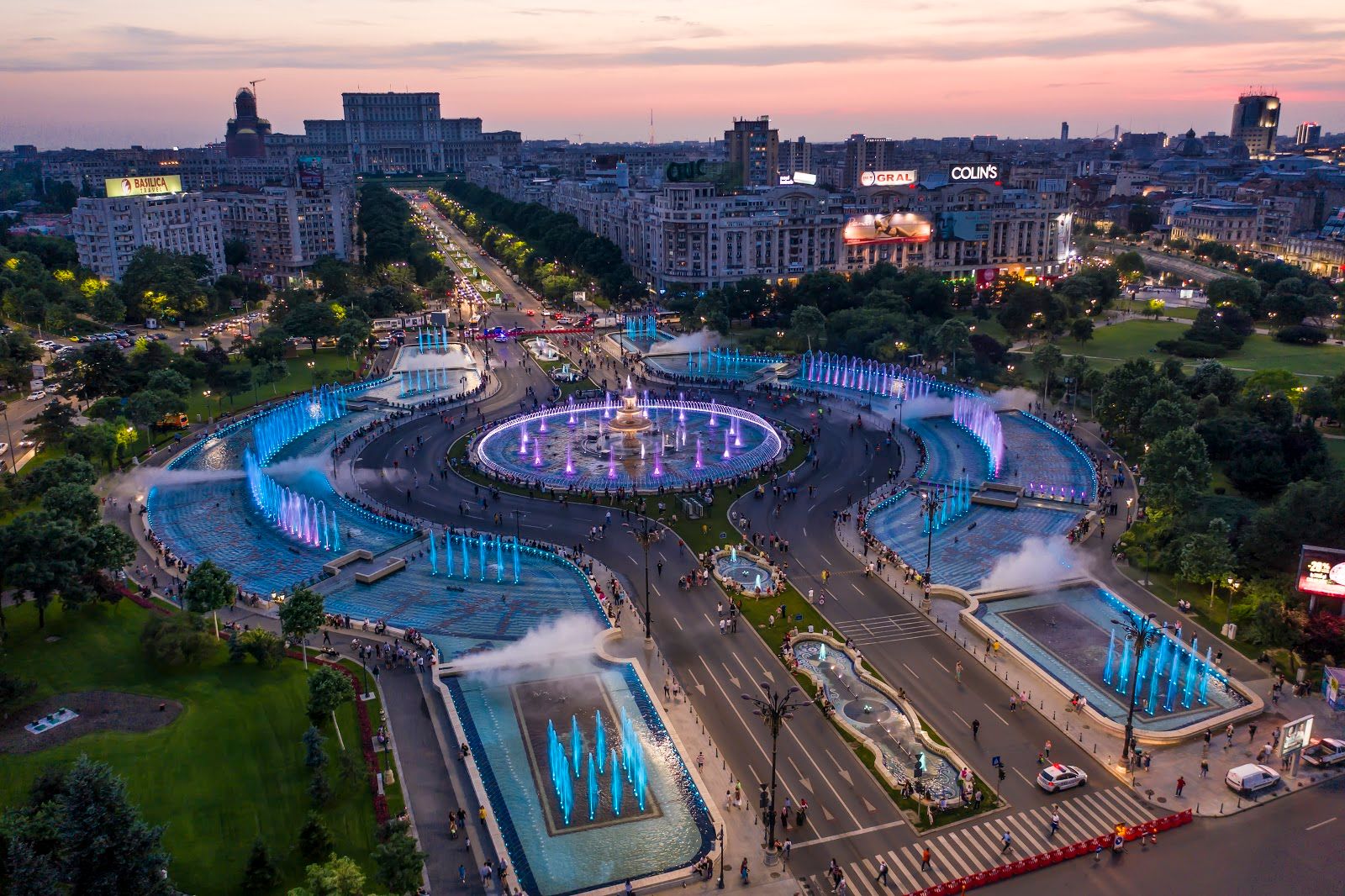 Bucharest Fountains: vibrant water displays across the city.