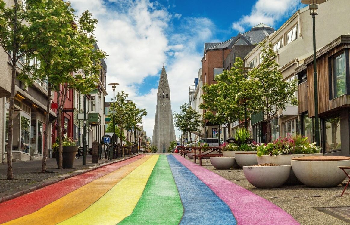 Beautiful view of Skólavörðustígur Rainbow Street