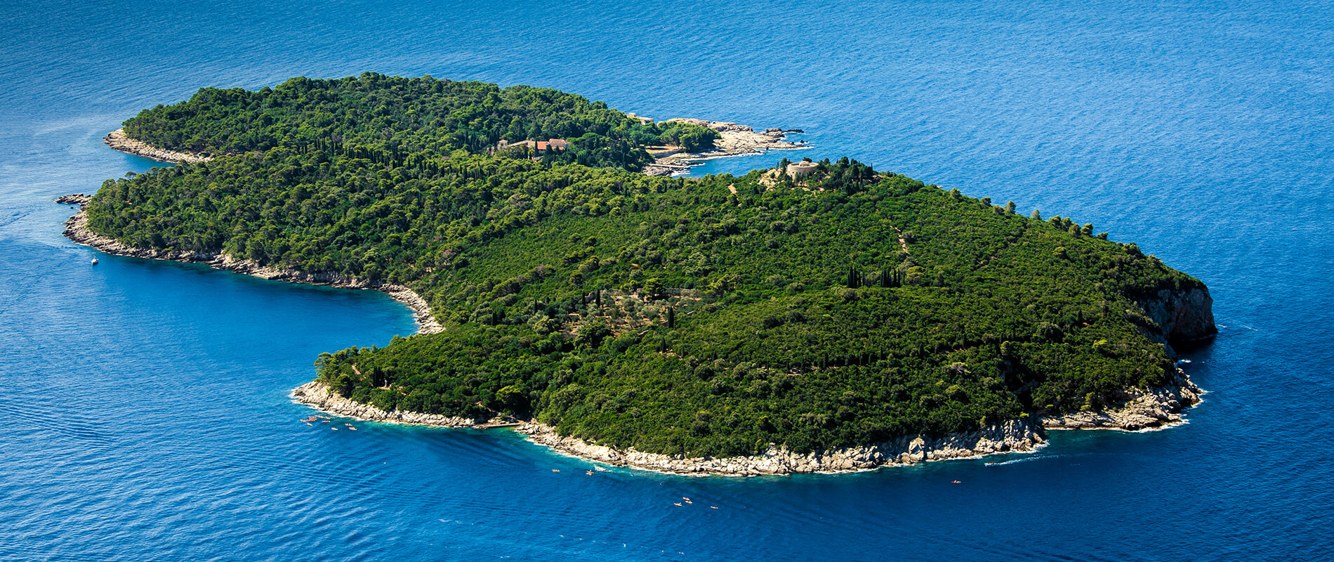 Lokrum Island, a lush retreat near Dubrovnik with botanical gardens and historic ruins.